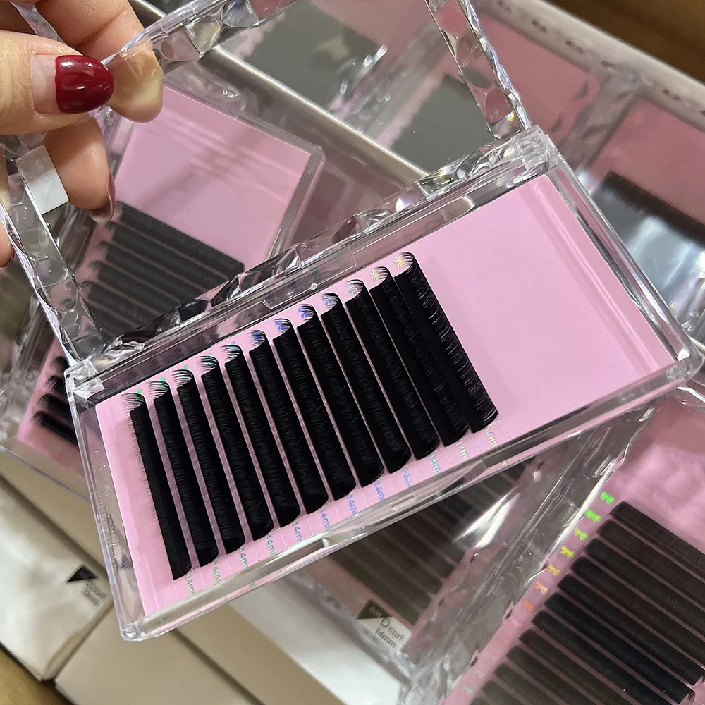 Private Label Mega Eyelash Extensions OEM logo Dark Matte Black Fluffy Velvet Cashmere Mink Individual Lash Extensions Lash Tray