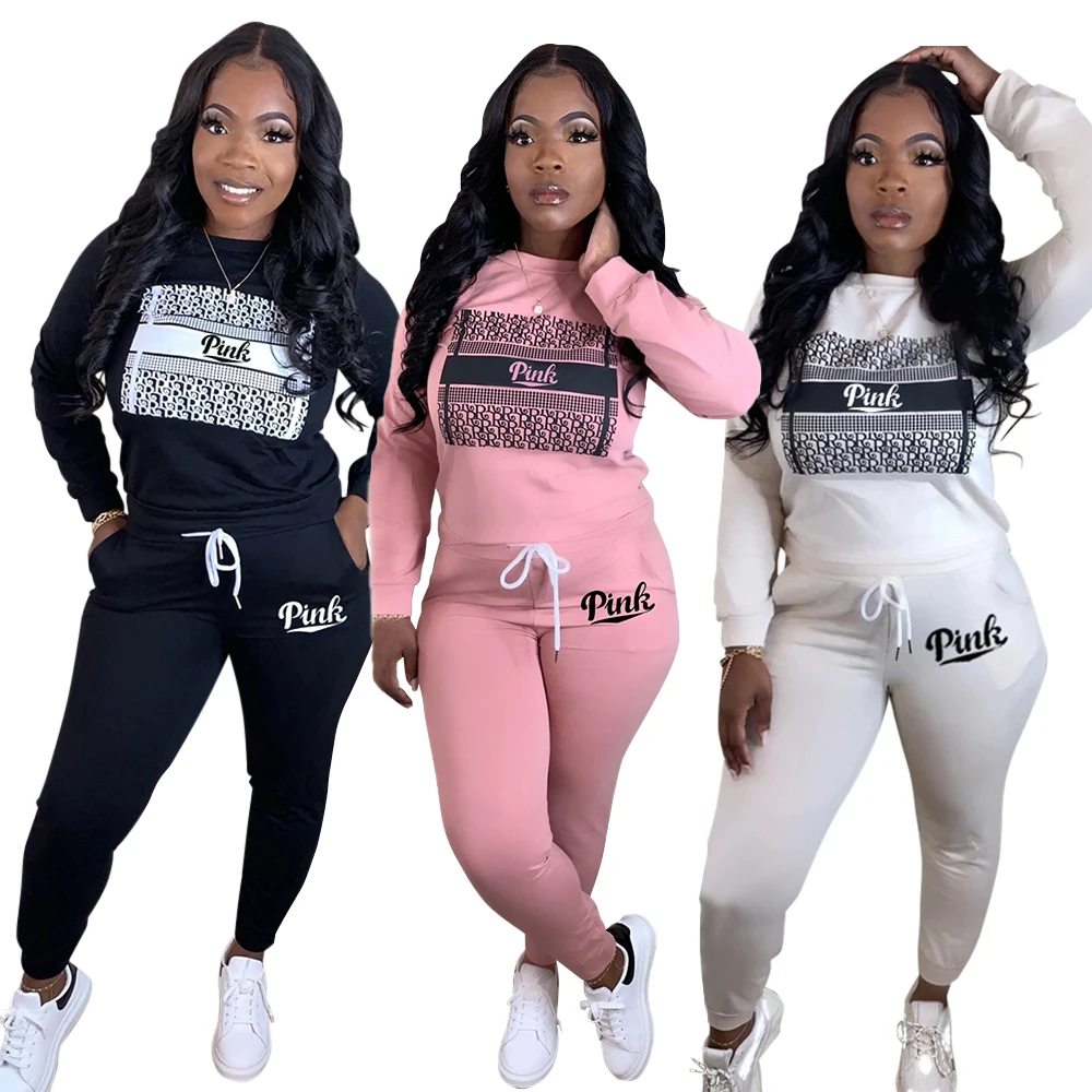

2021 Fashion Women sportswear Clothes High Quality Outfits Two Piece Set Women Clothing, Black,white,pink
