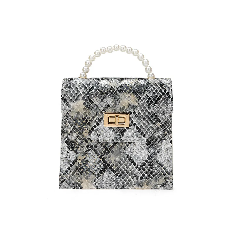 

New Pearl Snakeskin Small Hand Bag Wholesale Portable Mobile Phone Bag Lady Pu Luxury Snake Clutch Handbag