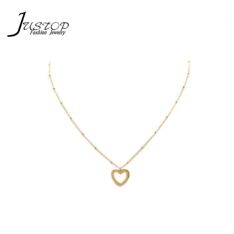 

Gold Plated Stainless Steel Minimalist Jewelry Cut Out Hollow Love Heart Necklace, As picture