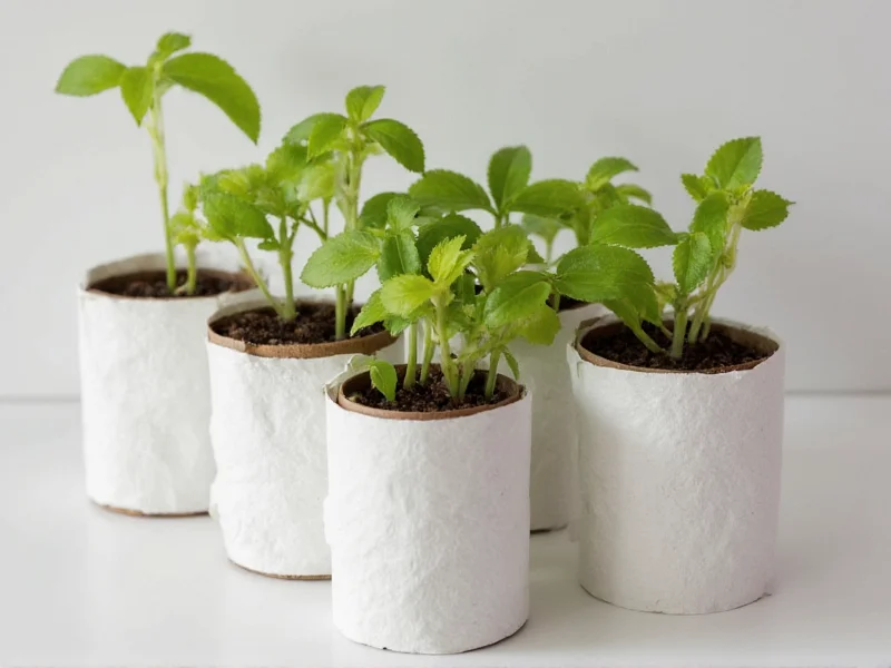 Toilet paper roll seed starters with growing plants