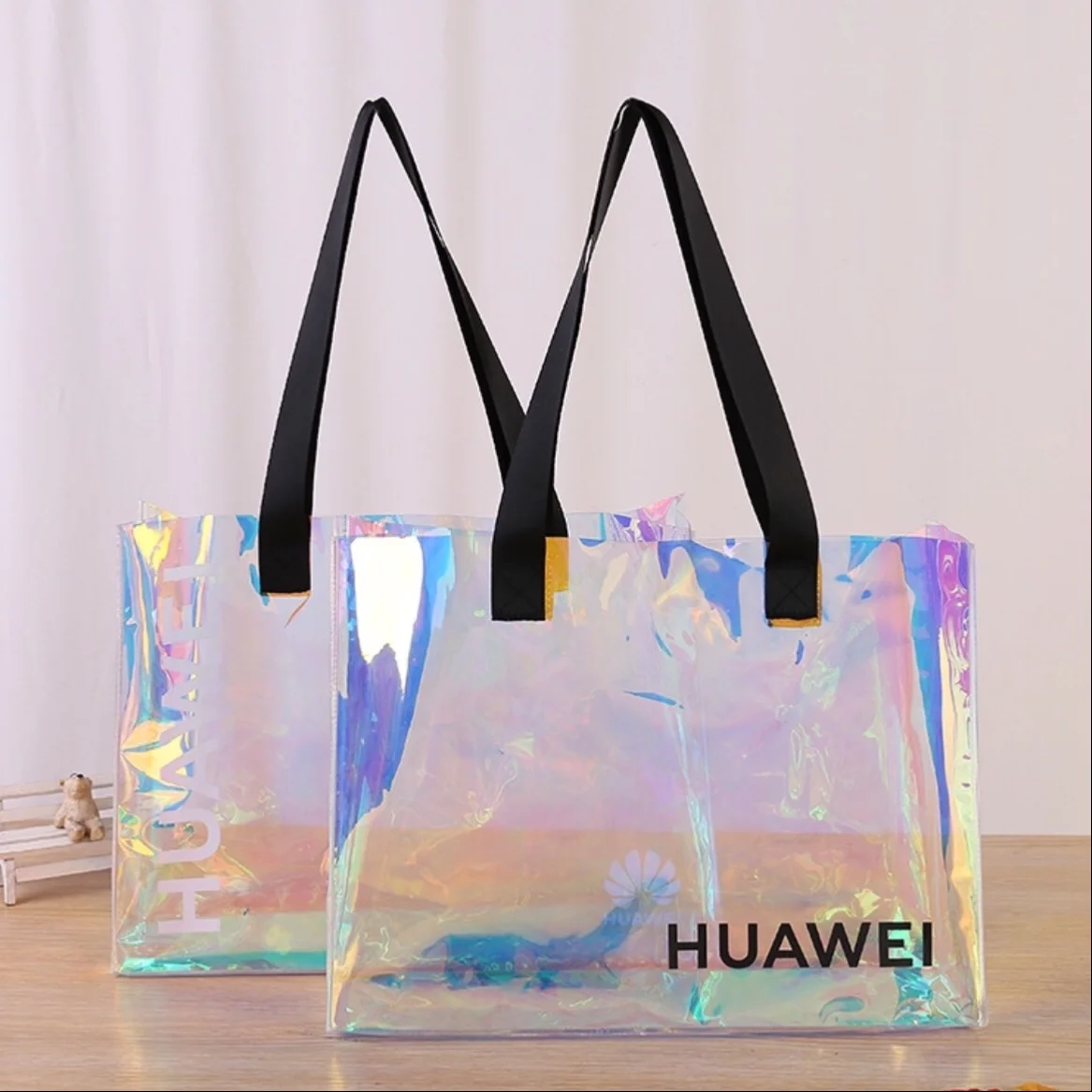 

custom transparent PVC shopping bag holographic pvc tote bag