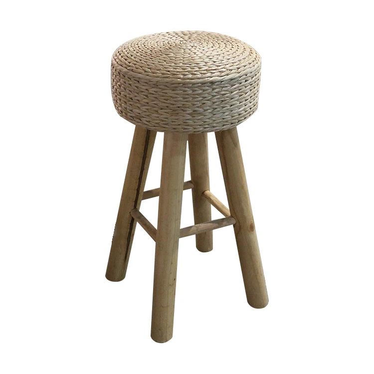 K&B Cheap Factory Price white rattan straw knitted braided wooden bar counter stools with high quality