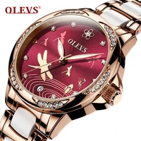 

OLEVS 6610 Watch Women Mechanical Ceramics Rhinestone Date Watches Luxury Bracelet Waterproof Wristwatch Elegant Automatic Clock