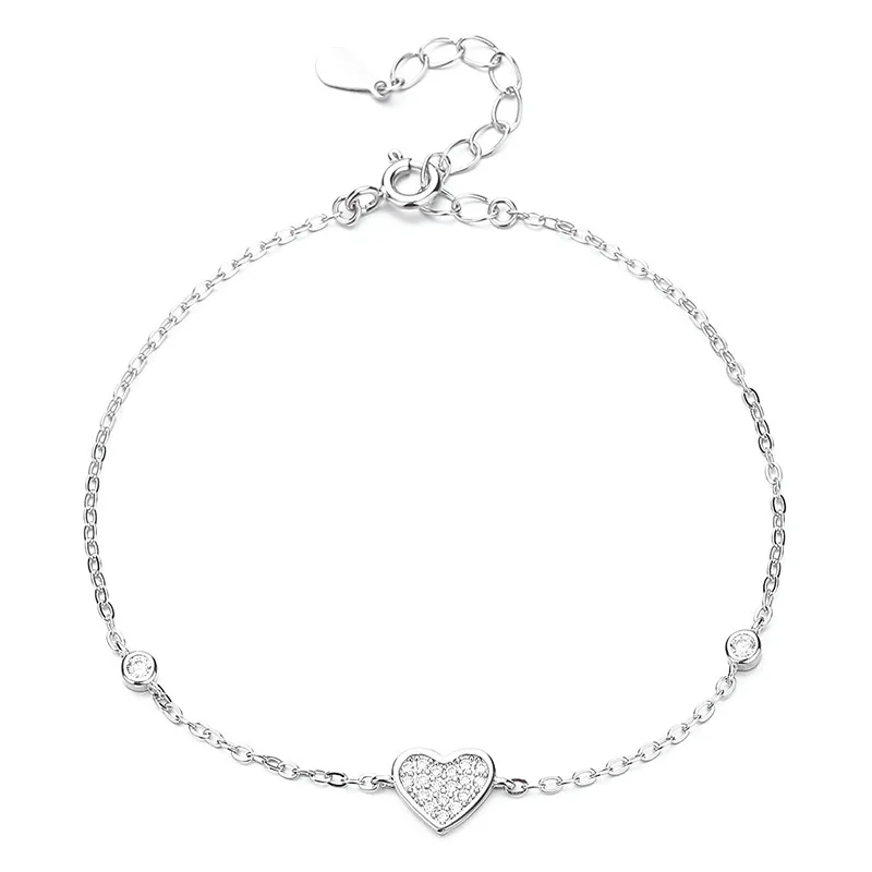 Fashion Minimalist Jewelry 925 Sterling Silver Heart Zircon Bracelet Gold Plated Bracelets for Women