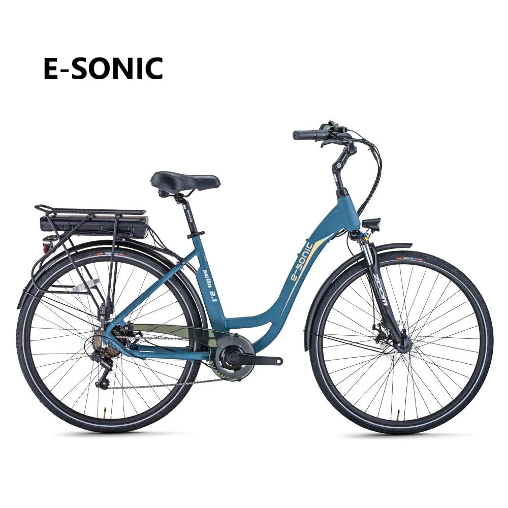 

China factory aluminium alloy city ebike with front fork suspension rear drive motor electric city bicycle, Blue ...customizable