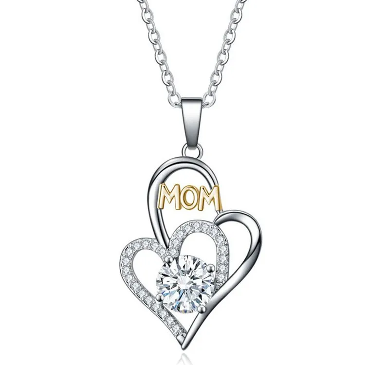 

Mother 's Day double Heart Necklace Give a gift to mother gold plated necklace