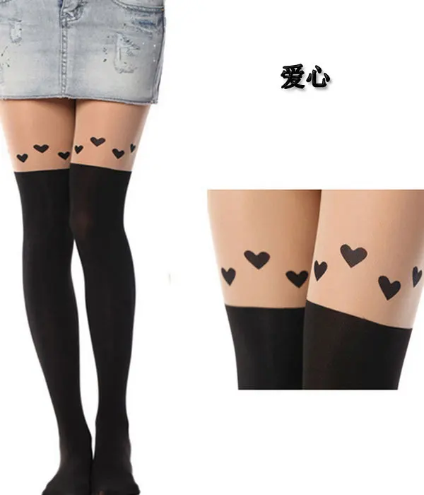 

fashion women sexy Polyester Cat or bear Printed thigh high socks