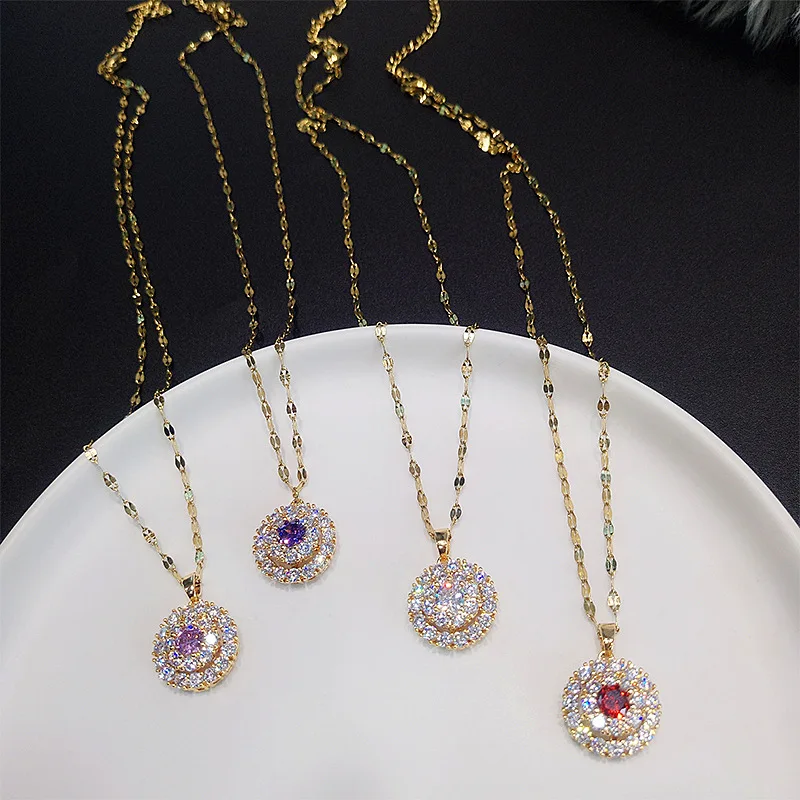 

PUSHI jewelry fashion fine stainless steel necklace zircon rotating bridal jewelry wholesale necklace