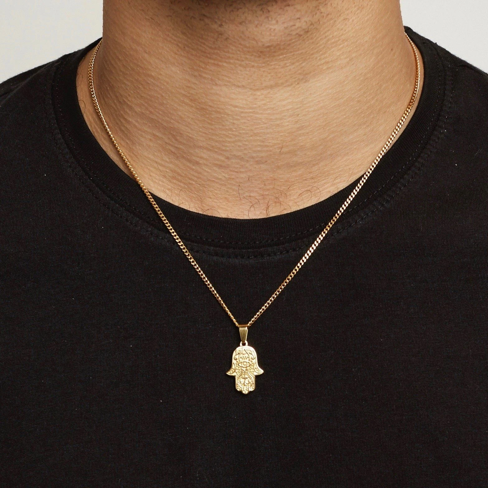 Gemnel Pvd Jewelry Stainless Steel Hamsa Hand Pendant Gold Necklace Men ...