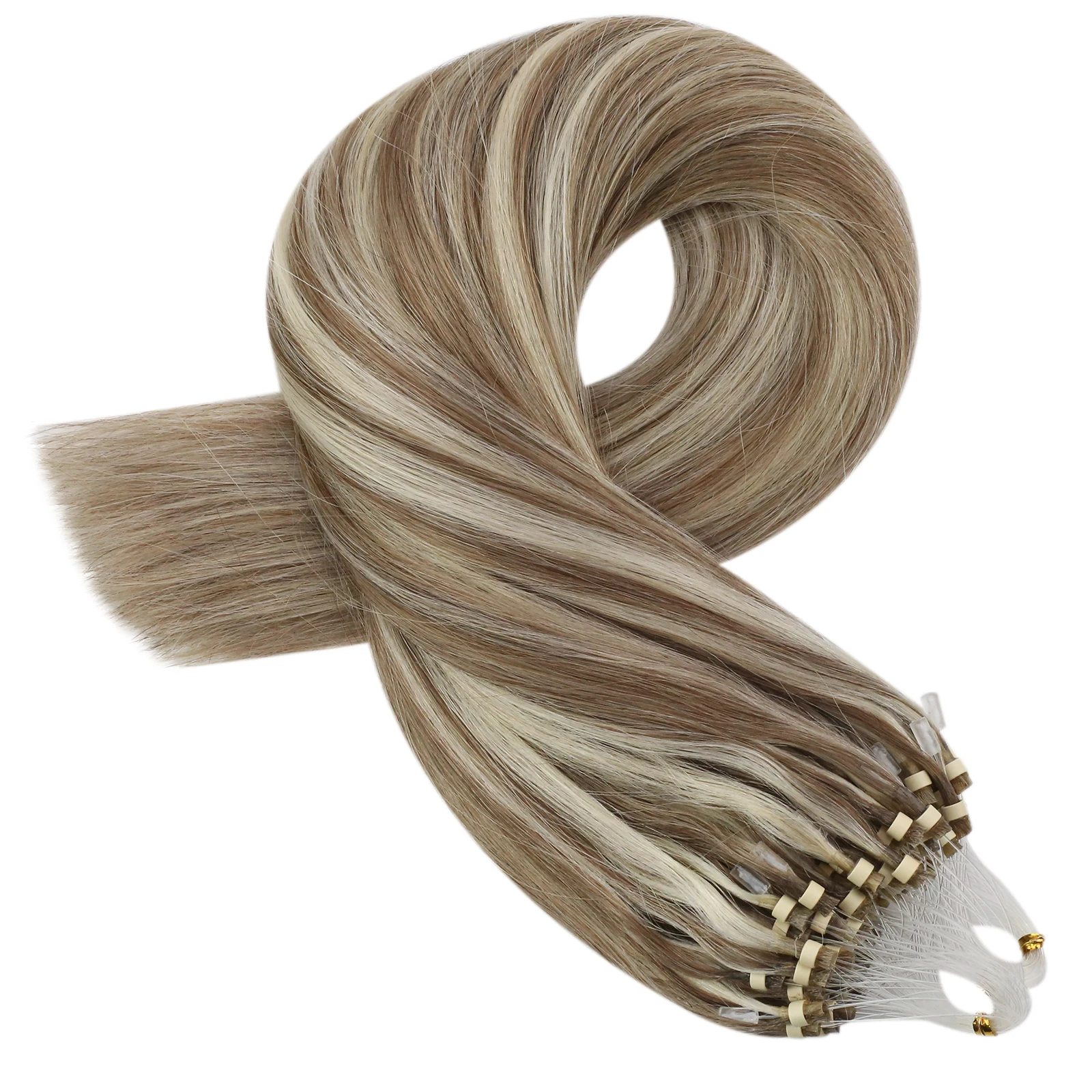 

Moresoo Micro links Hair Machine Double Weft Straight Brown Mixed With Platinum Blonde Micro Hair Extensions, #p9a/60 brown mixed with platinum blonde