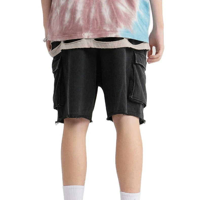 

Washed Distressed Shorts Heavy Industry Loose Edge Shorts Tooling Bag High Street Five-point Guard Pants Men