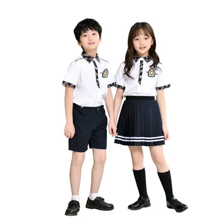 

School uniform design shirt Korean Primary school student uniform nursery school Summer Short sleeve shirt set Factory Directly