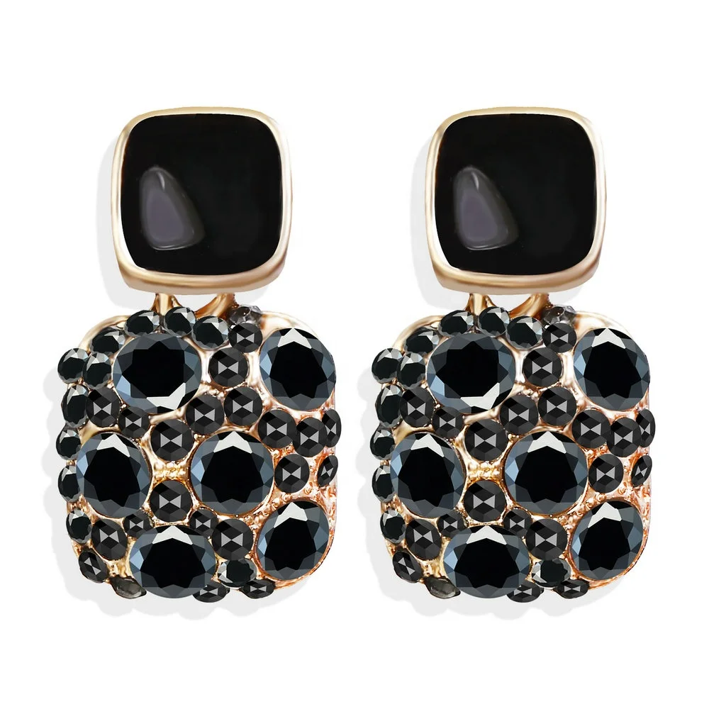 

5735 Fashion Style Black Rhinestone Acrylic Geometric Long Drop Dangle Earrings Barlow style earrings