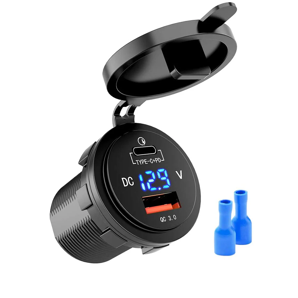 

36W PD Type C Fast Charger QC3.0 DC 12V Dual USB Car Charger Socket With LED Digital Voltmeter Compatible For Car