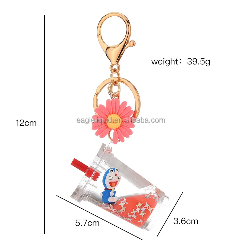 

Customized Liquid Doraemon Floating Keychain Cartoon 3D Floater Keyring Aqua Boba Keychain Glitter Quicksand Keychain