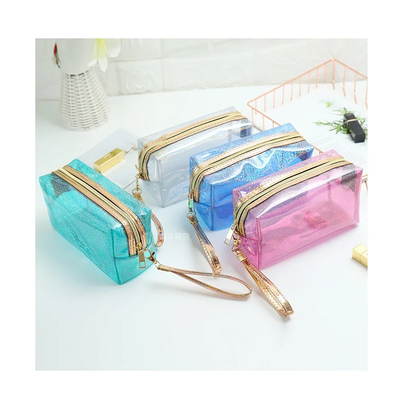 

2021 High Quality Women Travel Wash Glitter Clear Pvc Pouch Makeup Bag With Zipper