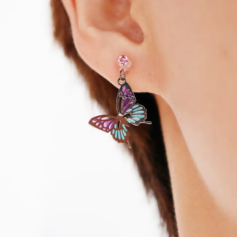 

Hot Selling Asymmetrical Lifelike Butterfly Cuff Earrings Colorful Butterfly Stud Earrings For Women