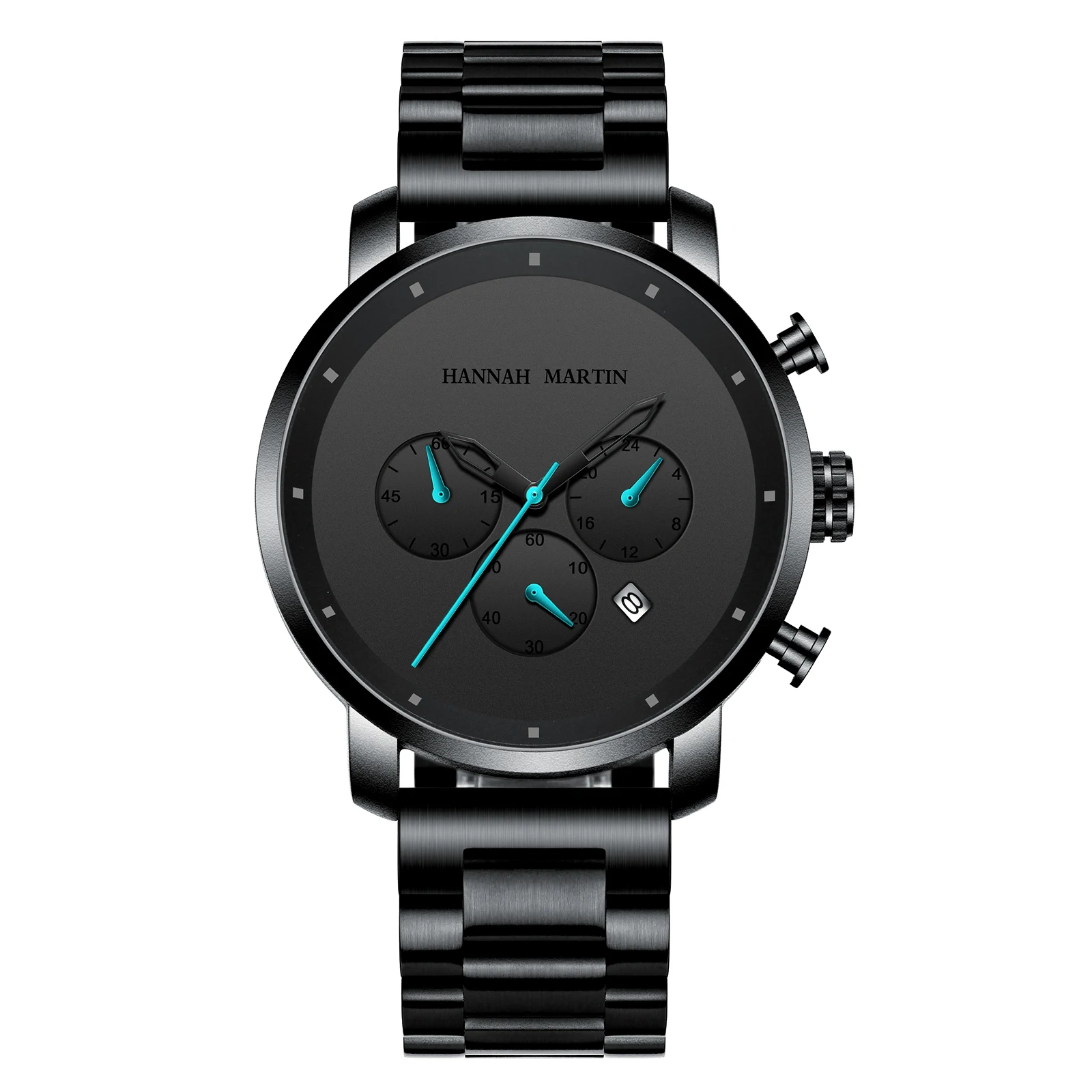 

Hot Sell Popular Big Metallic Mens Quartz Watches Solid Stainless Steel Strip Multifunction Digital Display Men Wrist Watch, 3 colors