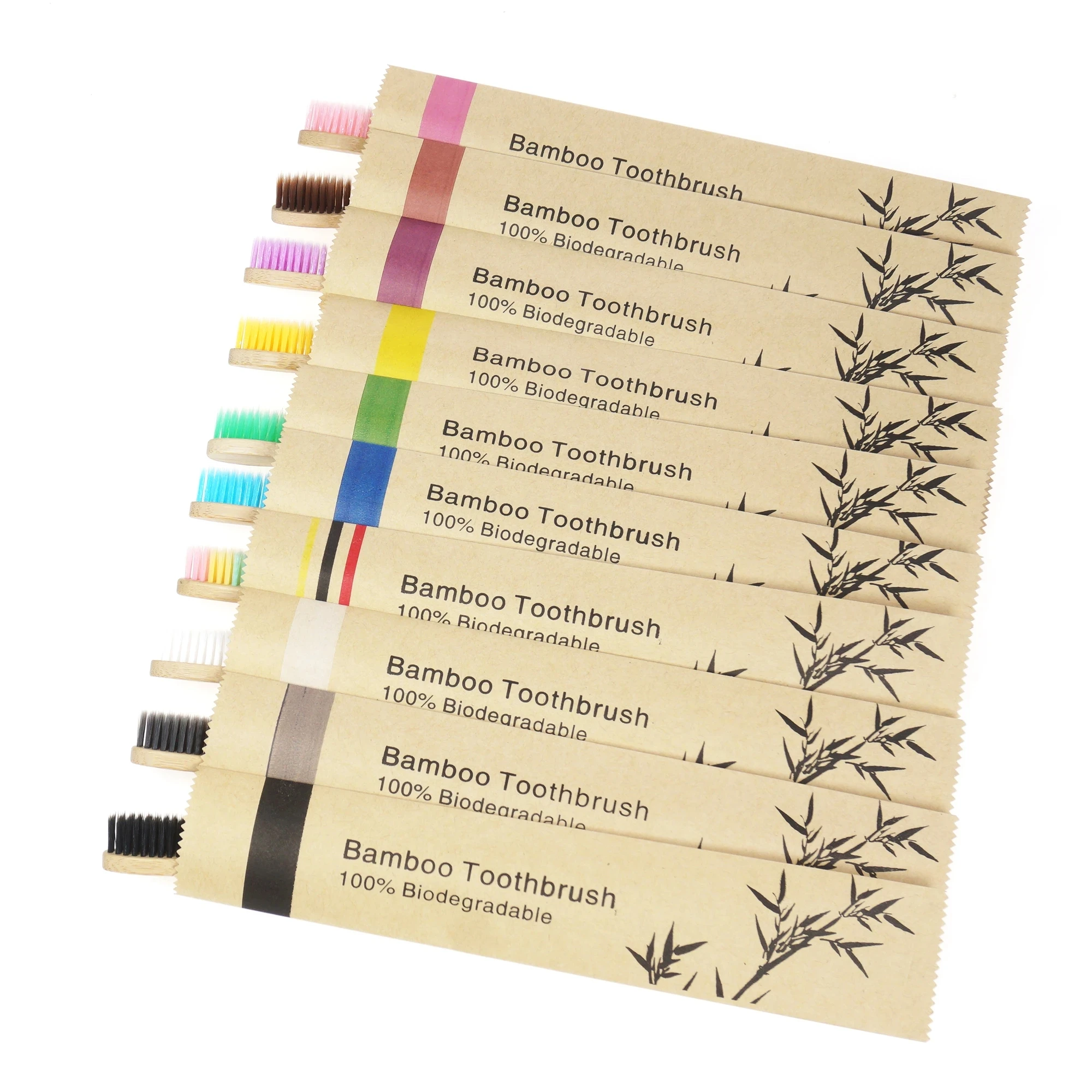 Biodegradable Bamboo Toothbrush Teeth Colorful Bristle Natural Bamboo Tooth Brush Dental Eco Wood Toothbrushes