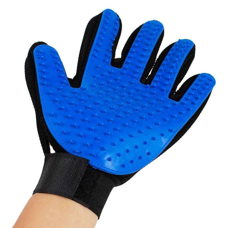 

Rubber Brush Five Fingers Deshedding Pet Grooming Glove Pet Shedding Glove Glove Pet, Blue+black