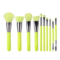 

New Arrivals Neon Green Yellow Color Professional 10pcs Makeup Beauty Brush Set Cosmetic Tool for Lady