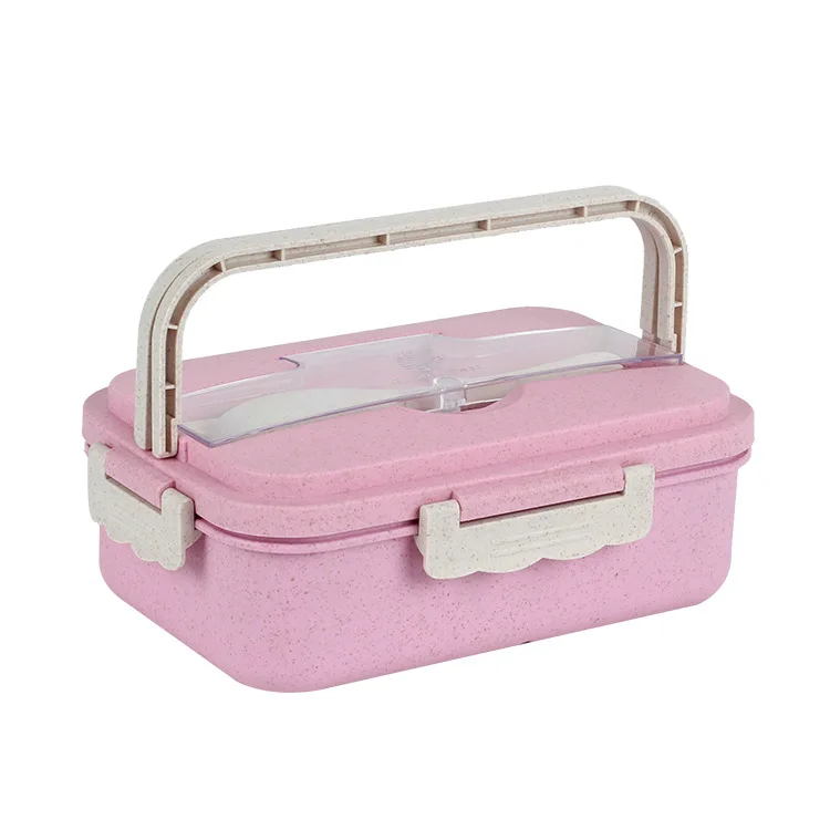 

Portable Wheat Straw Lunch Box Leakproof Food Containers PP Plastic Air Tight Microwavable Seal Storage Bento Lunch Boxes, Light blue, navy blue, pink