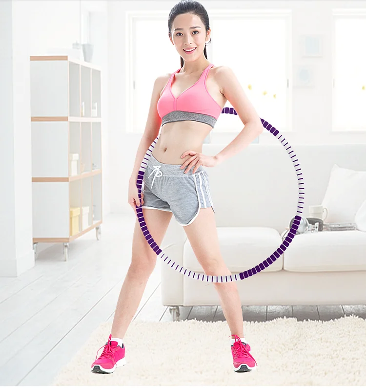 

Gym 6 sections stainless steel foam detachable hoola hoops weighted body building hoola ring, Purple,blue,red,green or customized