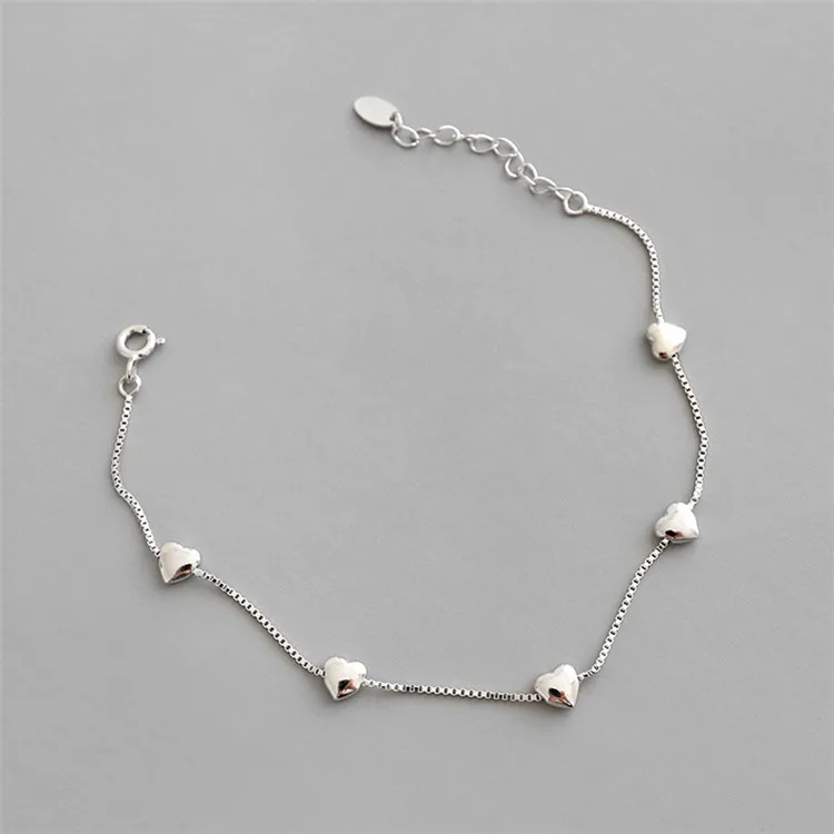 

Fashion 925 Sterling Silver Platinum Plated Love Heart Bracelets Hot Selling S925 Silver Heart Charm Bracelet For Women