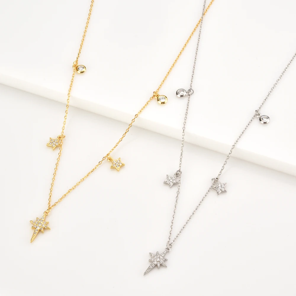 FUAMAY Woman Minimal Star Sign Design Silver Necklaces with  Starburst North Star Necklace 925 Silver