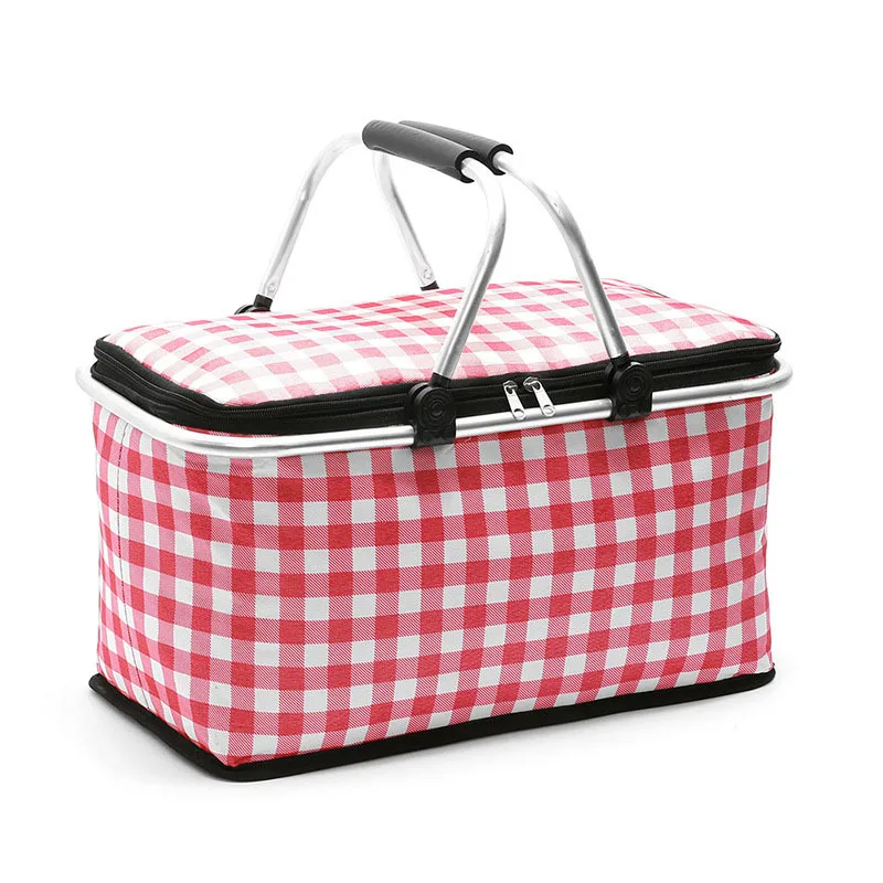 

New Fashion Large Storage Family Picnic Baskets Picnic Insulated Bag Collapsible Cooler Basket With Aluminum Frame Handles, As pictures/customized