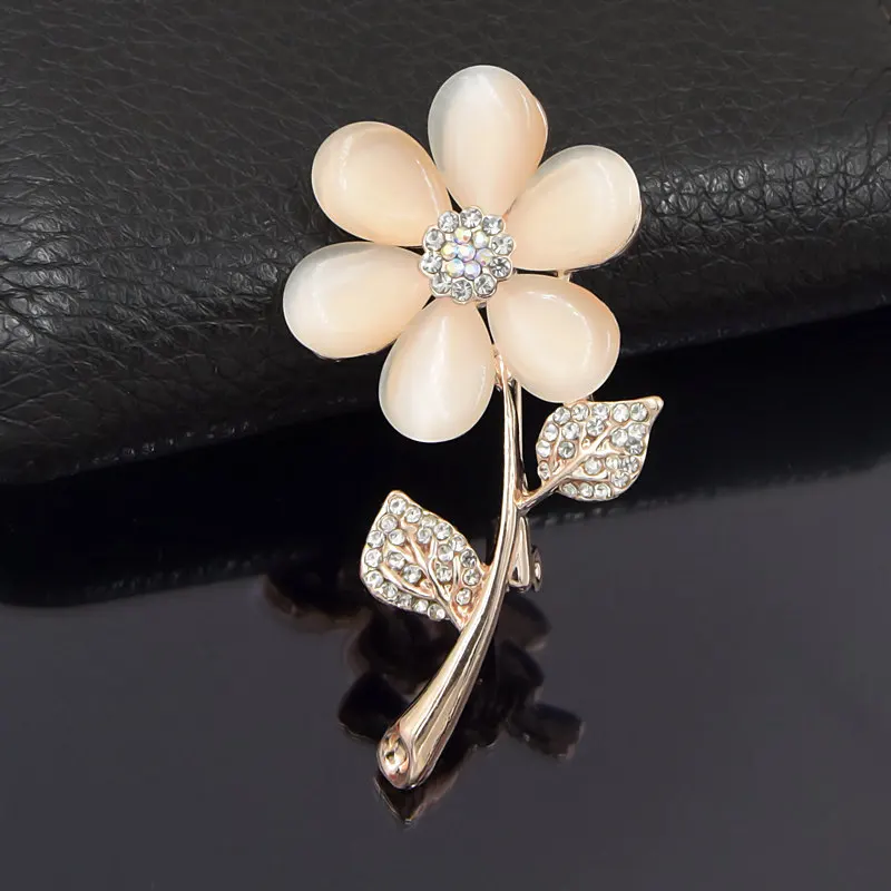 

Flower Brooches Hot Selling Fashionable Opal Stone Flower Brooch Pin Garment Accessories Birthday Gift, Gold