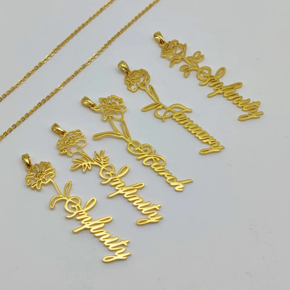 

Shangjie OEM Collier Dainty 18k gold birth month flower custom stainless steel name birth flower necklace for Christmas gifts