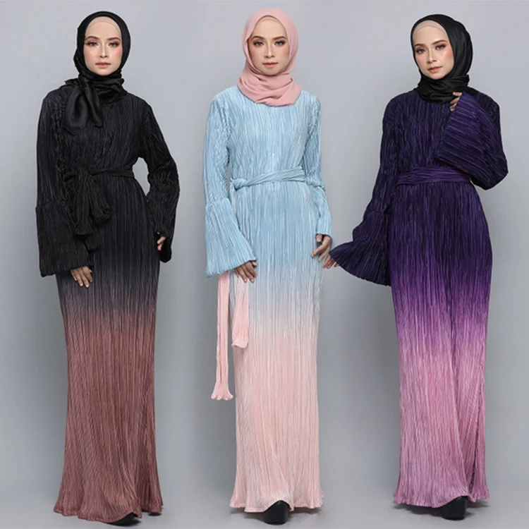 

Fashion Middle East Solid Color Arabic Layered Front Open Hijab Dresses Abaya Muslim For Elegant Bodycon Dress