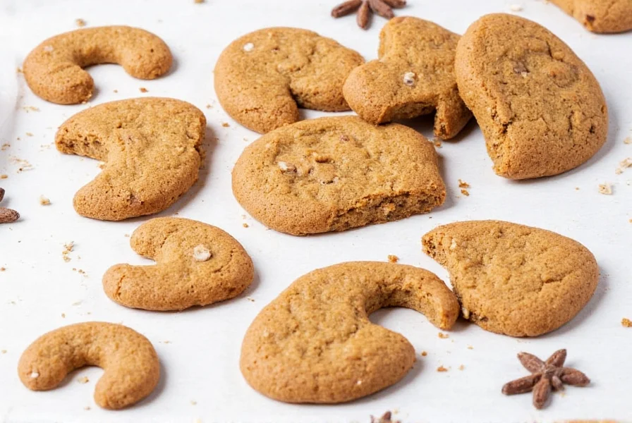 Close-up of freshly baked soft ginger cookies with visible cracks on surface, golden brown color, and spice particles visible