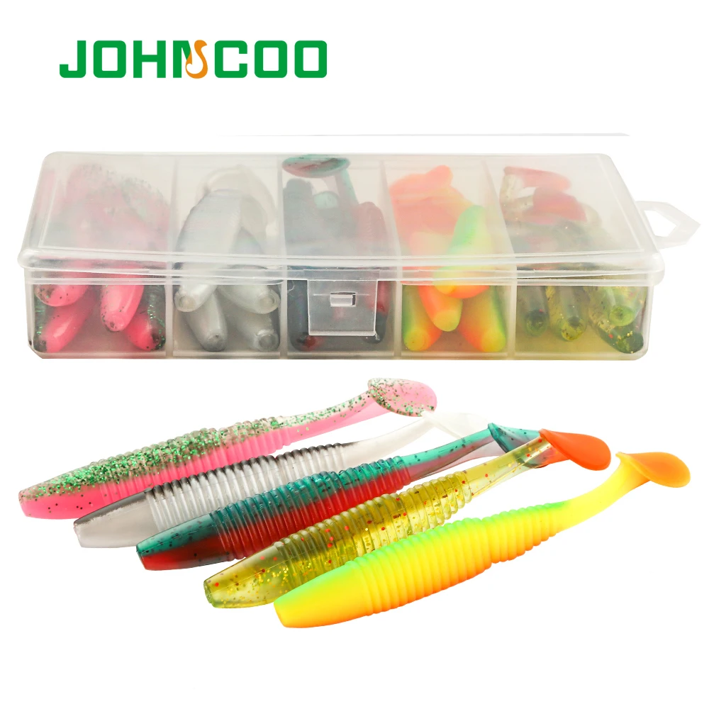 

JOHNCOO Fishing Lure Set 20pcs/box Soft Worm Swimbait Bionic Soft Bait Set Shad Lure Carp Wobblers For Fishing, 5 colors