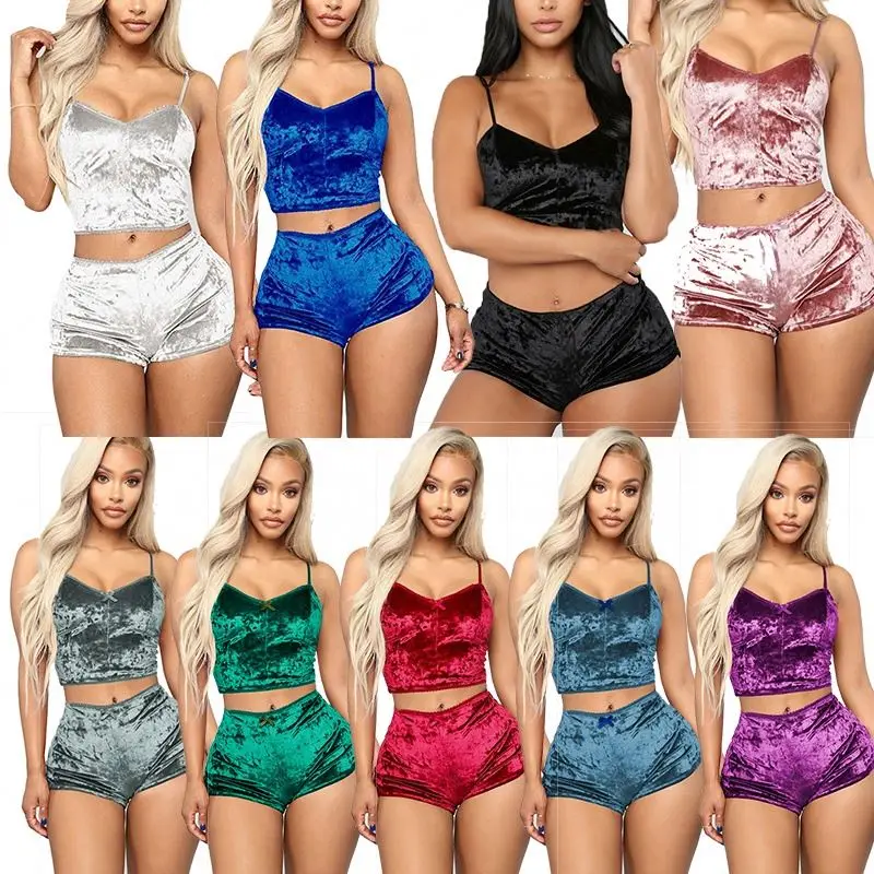 

2021 Spring Summer Latest Ladies Pajamas Lounge Wear Women Lingerie Set Women's Velvet Sleepwear, Picture shows
