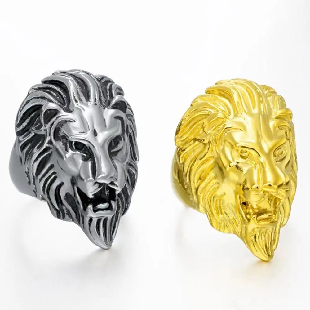 

Best selling men's ring European and American domineering gold casting lion stainless steel temperament animal jewelry