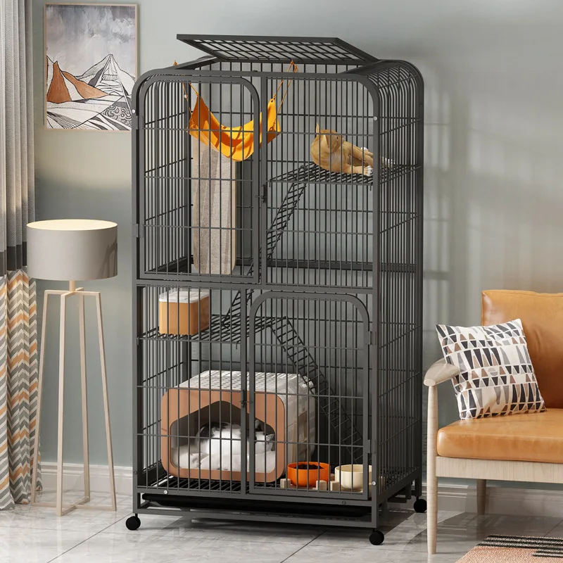 

Luxury Stainless Steel Metal pet cage for cat and dog large space animal cage carriers house cat villa with toilet