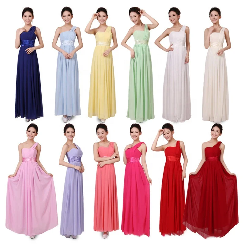

BM005 modern long chiffon One shoulder bridesmaid dresses wedding