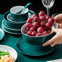 

Western style Italian design malachite green porcelain dinnerware sets dinner plates for restaurants