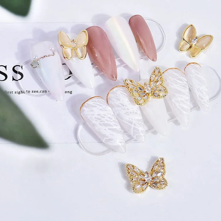 

Butterfly Charm Zircon Alloy 3D Nail Art Decorations Luxury Shiny Crystal Pendant Jewelry Manicure Design Accessories, Gold,silver