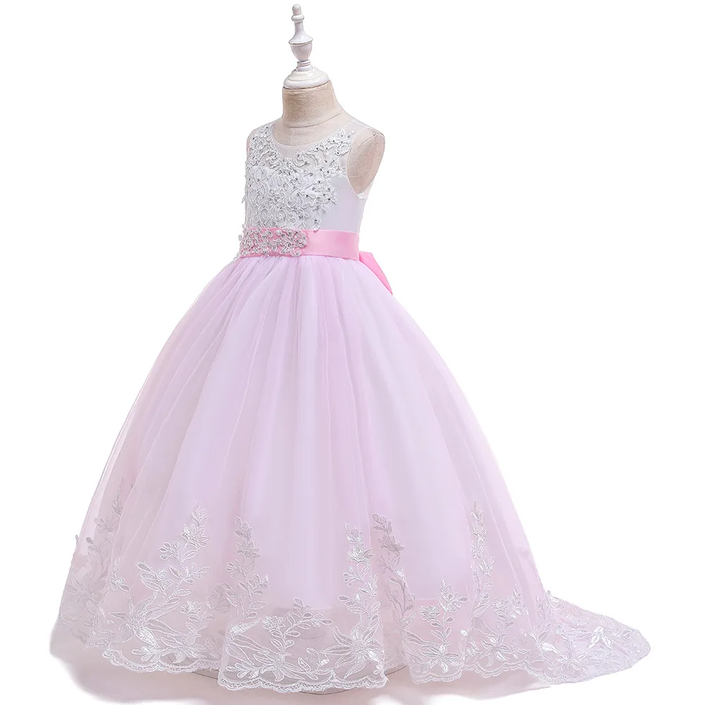 

2021 Amazon new children's dress, big children's embroidered open back puffy princess wedding dress long skirt