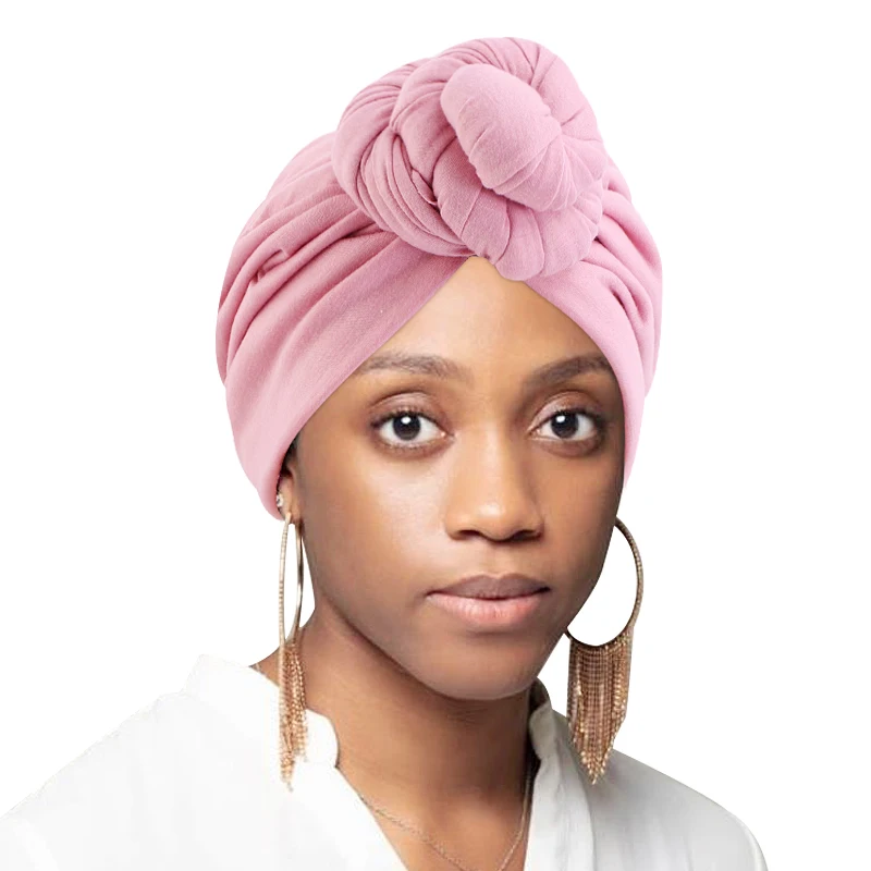 

Plain Color Soft Knot Headband Turban Women's Pre Tied Turban Headwrap Cancer Turban For Women