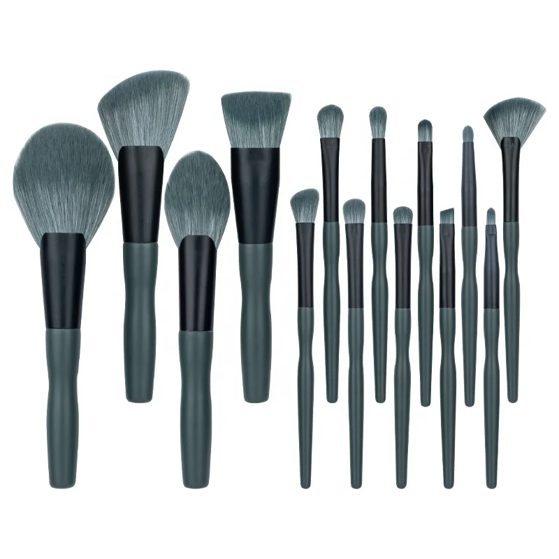 

Professional Makeup Brushes Set 14pcs Dark Green Wood Handle Cosmetics Make up Tools Powder Contour Foundation Eyeshadow Brush