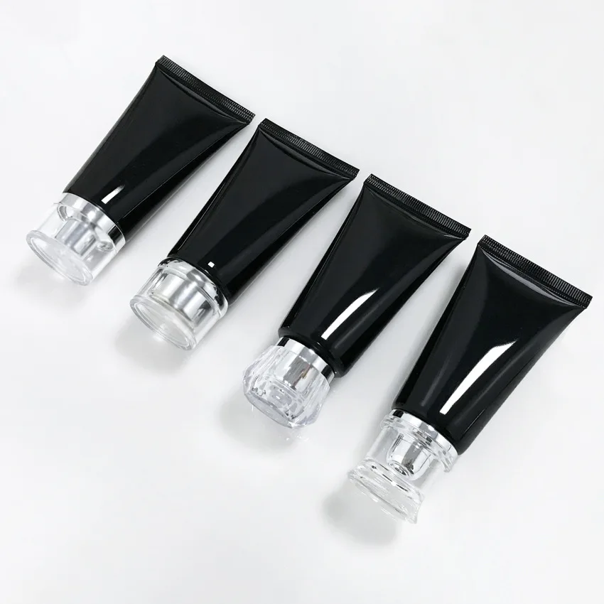 

50g empty matte black and bright black soft PE tube for hand cream lipstick lip balm UV printing label airless squeeze bottle