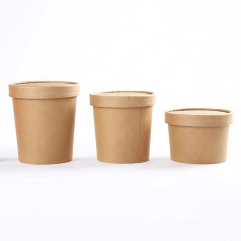 

Disposable kraft paper salad bowl 26 oz composatable disposable paper soup cup bowl for food