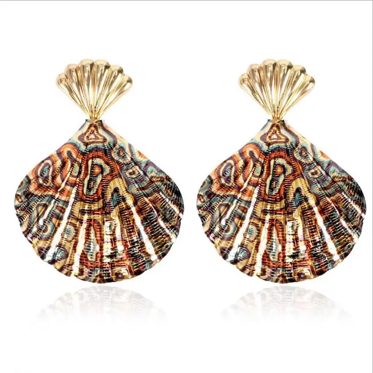 

2021Women Fashion Metal Drop Geometric Leaf Leopard Print Dangle Earrings for Girls