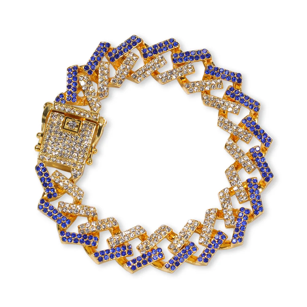 

Fashion Jewelry Wholesale Hot Sale Cuban Chain 15Mm Gold Full Diamond Rectangular Men'S Bracelet Hiphop, Silver