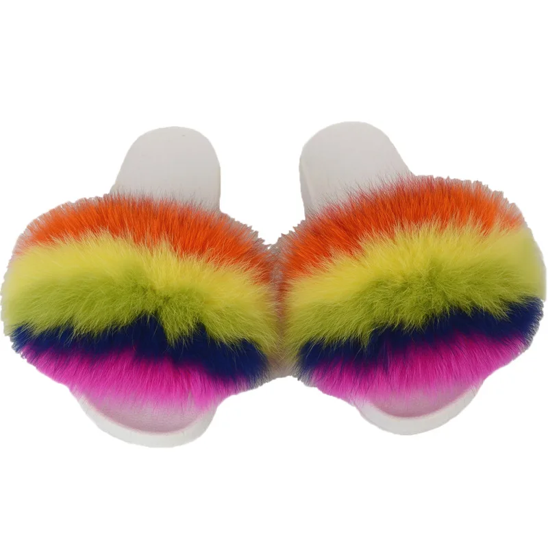

New Arrival Fashion Luxury Women's Furry Slippers Real Fox Fur Slides